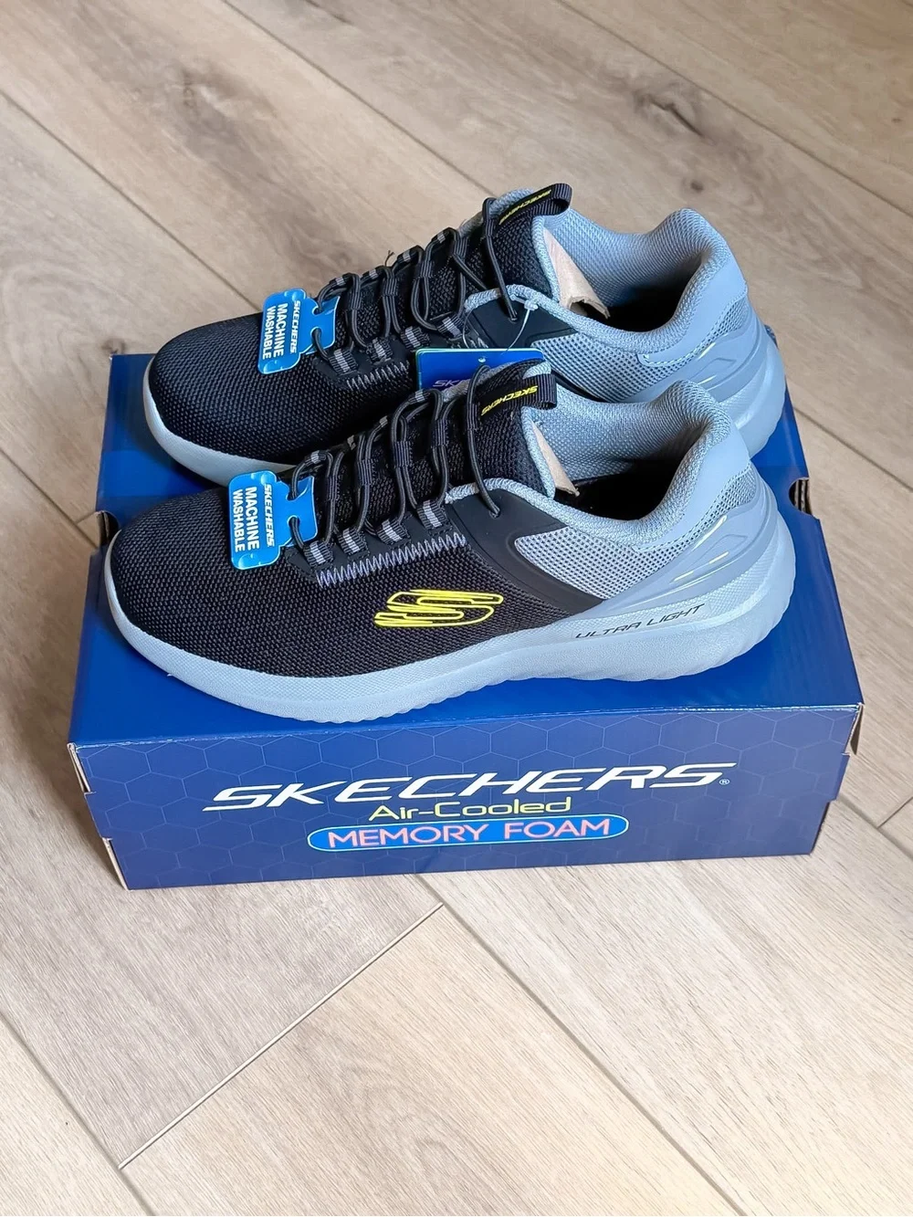 SKECHERS BOUNDER 2.0 ANAKO MEMORY FOAM ATHLETIC SNEAKER BLACK GRAY SIZE 7 NIB